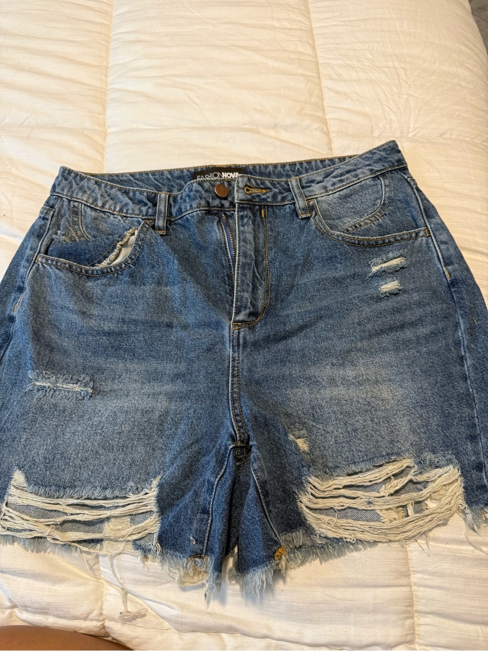 Fashion Nova Distressed Ripped Denim Shorts - Blue